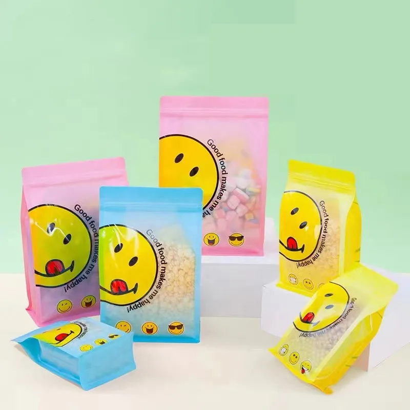 50PCS Small Color Smiling Face Ziplock Bag Eight Edge seal Stand style Plastic Snacks Coffee Tea Seal Packaging dampproof Bags