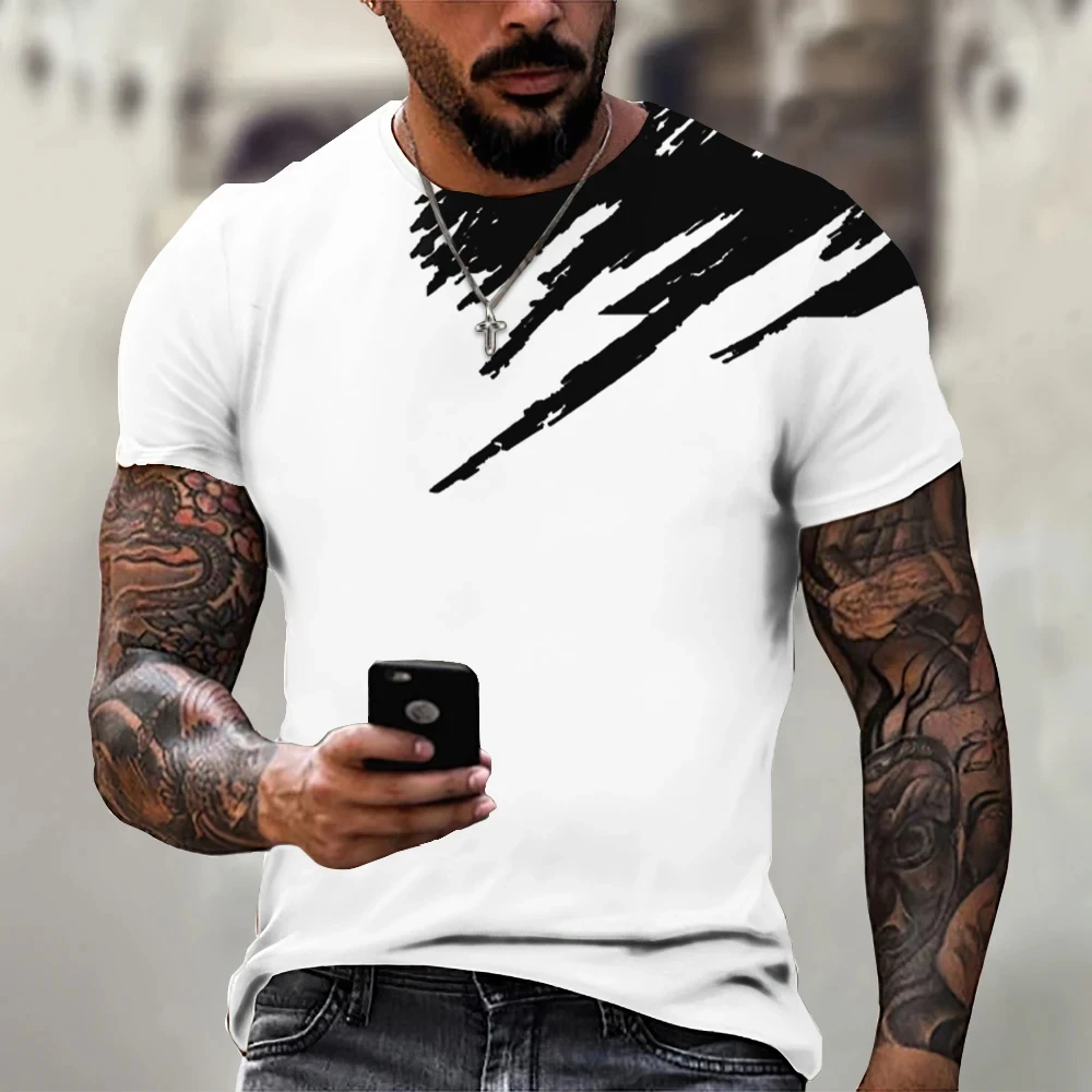 Men's T-shirt Trendy New Design Black And White Color Art 3D Printed Oversized Round Neck Tops Loose Casual Simple Style T Shirt