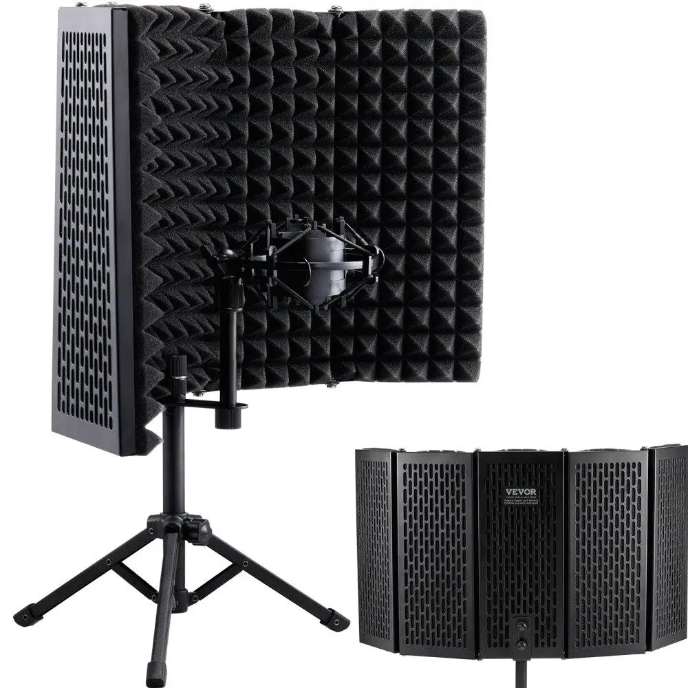 

Microphone Isolation 5 Panel Sound with Pop Filter Desktop Tripod Stand and 38-58cm Microphone Adapter