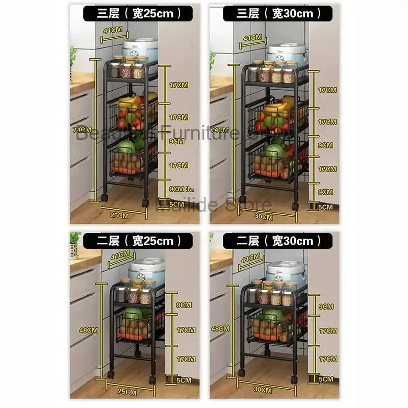 Type Kitchen Trolleys Wrought Iron Floor Drawer Cart Modern Kitchen Furniture Household Gap Storage Rack Melon and Fruit Rack