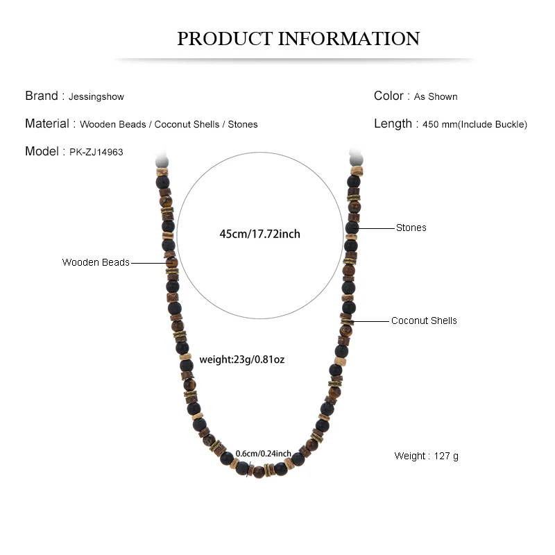 Men's Bohemian Hip-Hop Necklace Handmade Beaded Choker with Stone Coconut Shell & Wooden Beads Fashion Statement Jewelry for Men