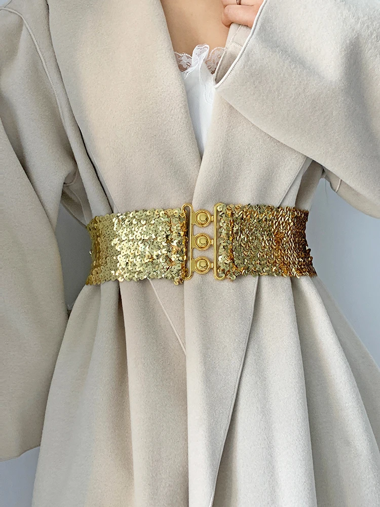 

Новинка 2025 года, женский эластичный пояс, эластичный, с широкой талией, декоративное внешнее платье, свитер, пальто, пуховик