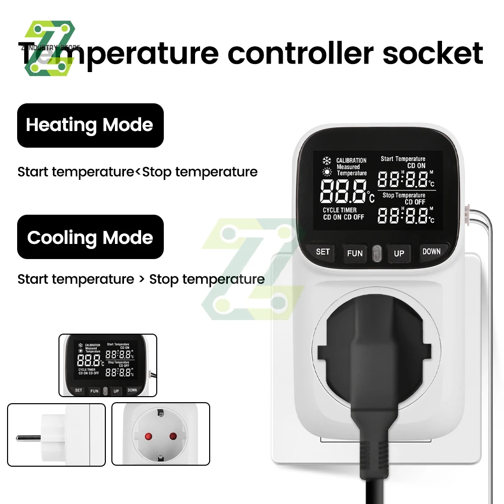 

Intelligent Digital Display Temperature Control Socket Timing Heating/cooling Control Switch Socket -40℃~120℃ For Fish Tank