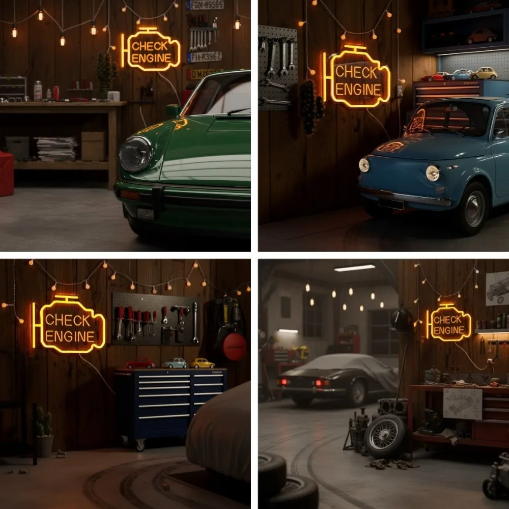 Custom Garage Neon Sign Check Engine USB Wall Decor Energy-Efficient Auto Sign for Showroom Custom Name Gifts & Garage Aesthetic