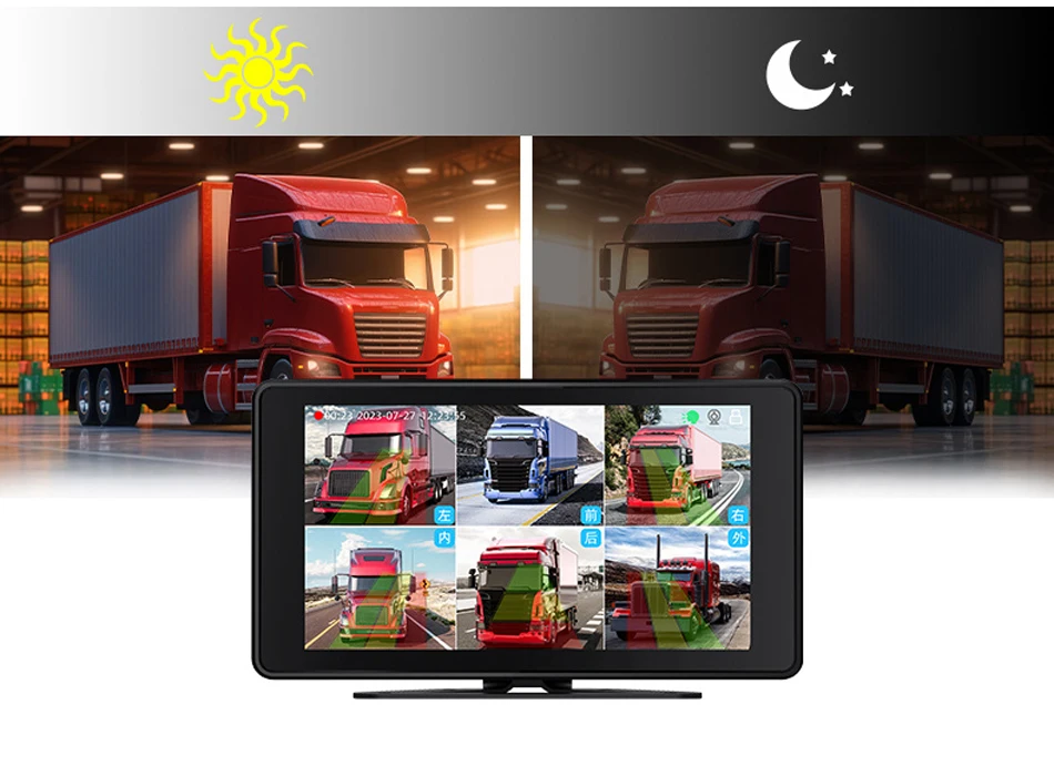 10.36 Inch 6 Split Screen Smart Blind Spot Radar BSD Alarm Truck Bus Car DVR Recorder Monitor and 6 PCS AHD Video Camera