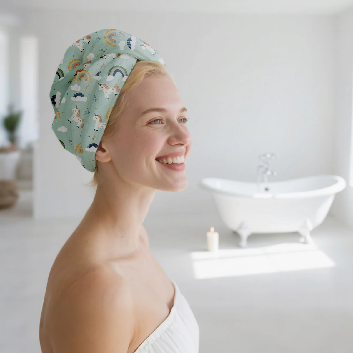 

Elinfant 1PC Thickened Reusable Shower Cap Microfibre Quick Drying Shower Cap Bathroom Accessories Absorbent Bath Hat
