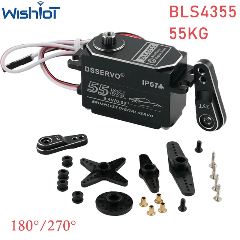 Moteur sans balais servo numérique tout en métal BLS4355 55KG à corps court 180 ° /270 °   Pièces de servos à commande d'angle pour modèle de robot/voiture RC