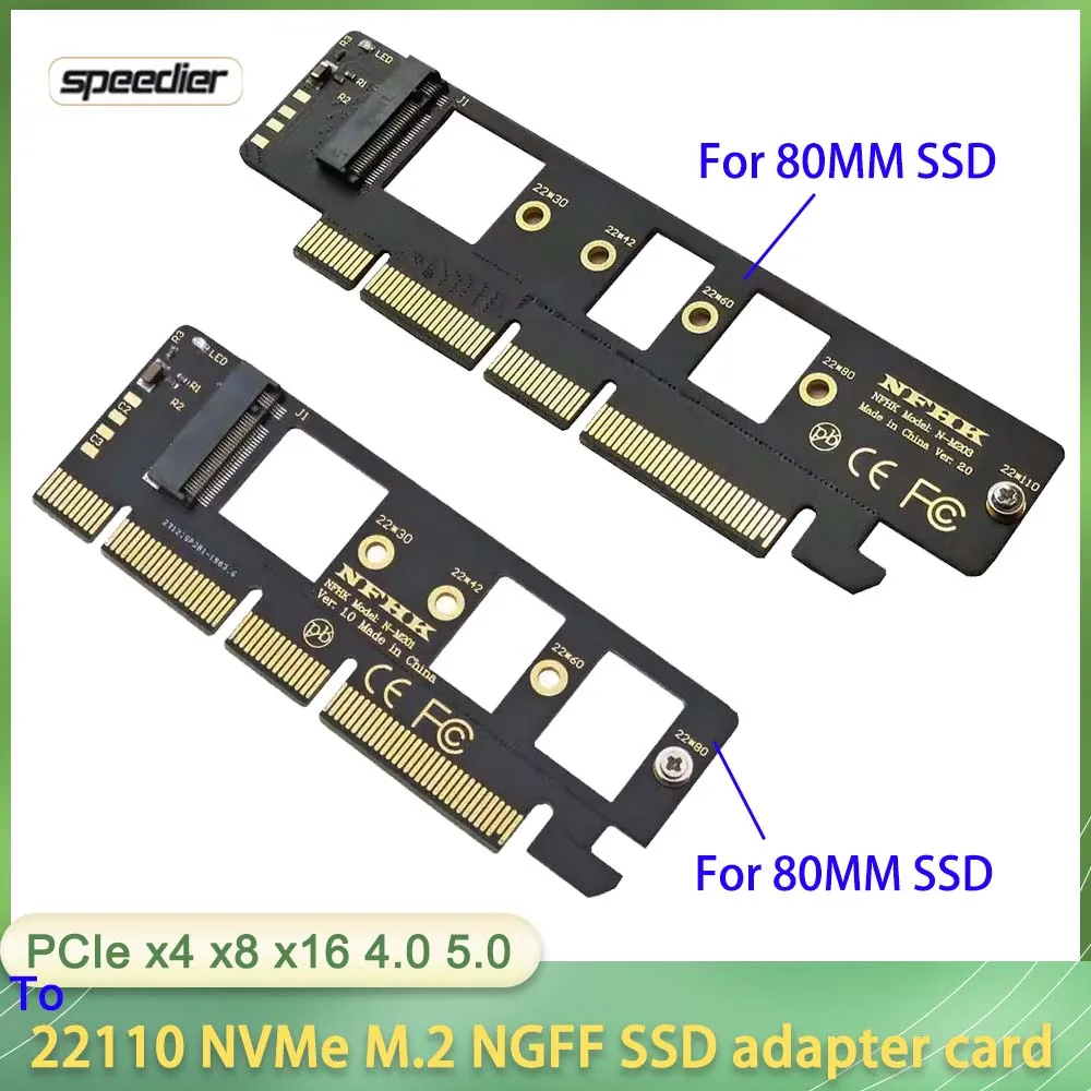 PCIe X4 X8 X16 4.0 5.0 To 22110 NVMe M.2 NGFF SSD Solid-state Drive Adapter Card 110mm 80mm 2242 2260 2280