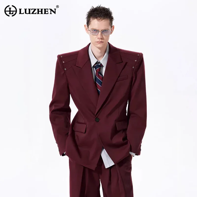 

LUZHEN 2026 Fashion Luxury Temperament Rivet Metal Decorate Shoulder Pad Blazer Coat Men's Handsome Solid Color Trousers JY6425