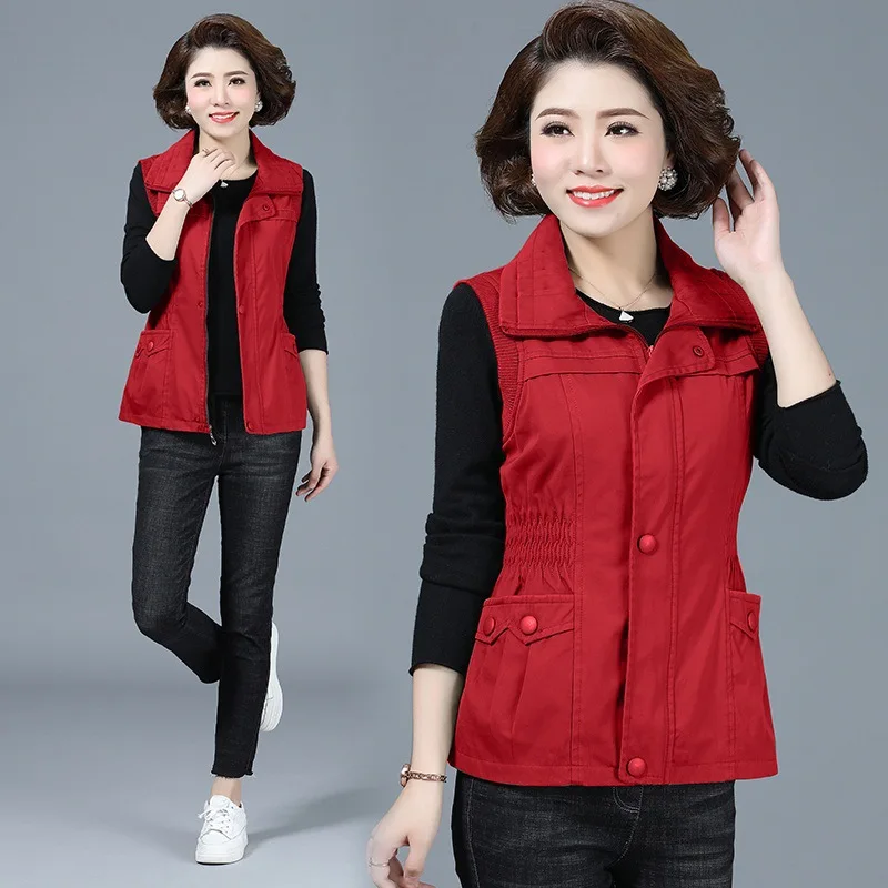 

Mid Aged Ederly Thin Waistcoat 2023 Spring Autumn Mid Length Slim Fitting Women's Vest