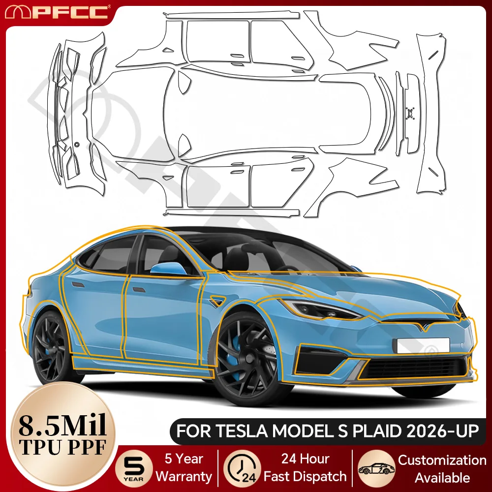

8.5Mil TPU For Tesla Model S Plaid 2026-UP Paint Protection Film Pre-cut Clear PPF Anti-Scratch Resistant Invisible Repairable