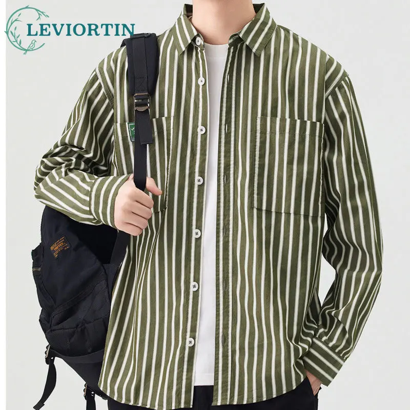 Spring/Autumn New Men's Youthful Trendy Interior with High Grade Striped Pocket Decoration Design Business Long Sleeve Shirt