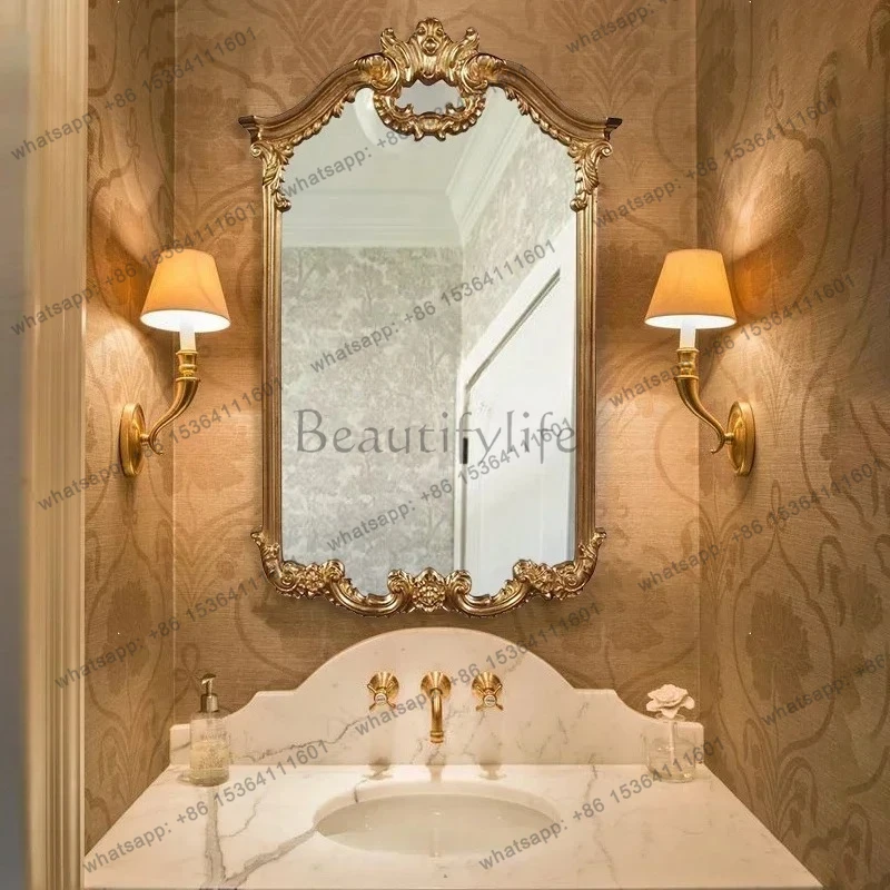 

25LD French smart bathroom mirror with lamp wall-mounted anti-fog mirror retro carved mirror light luxury