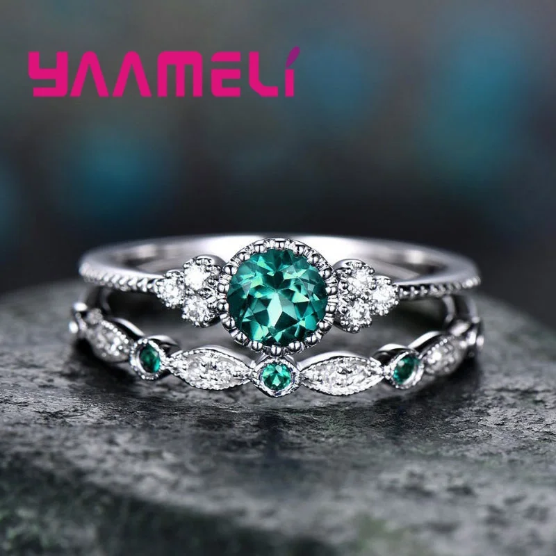 Top Sale Wedding Ring Sets Women Men Classic CZ Crystal 925 Sterling Silver Fashion Jewelry Wedding Anniversary Present