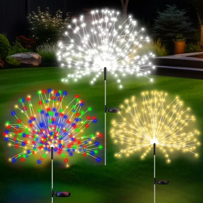 Solar Powered Firework Lights Versatile LED Decorative Lights for Pathways Lawns Special Occasions