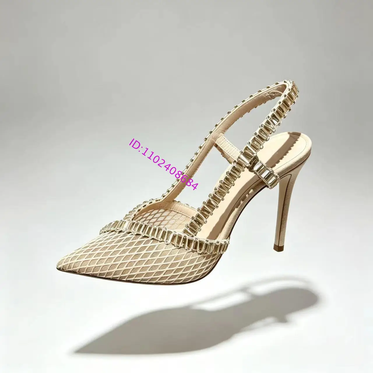 Designer Women High Heel Mesh Weaving Pointed Toe Back Strap Slim High-Heel Sandals Rhinestones Strap High Heel Slingback Sandal
