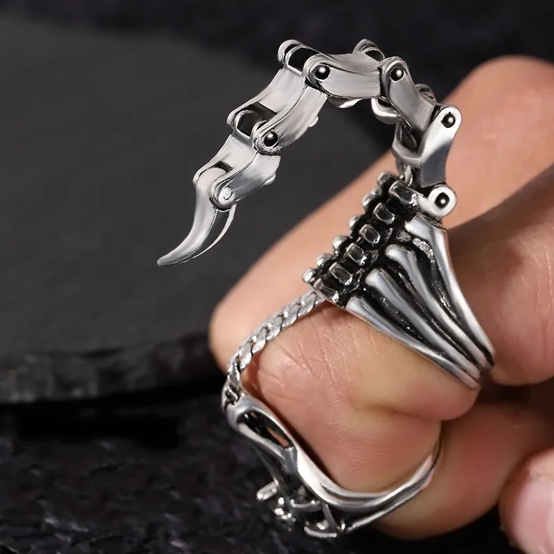 Movable Scorpion Ring Punk Jewelry Fingertip Toy Stress Relief Vintage Gothic Scroll Armor Knuckle Metal Rock Full Finger Rings