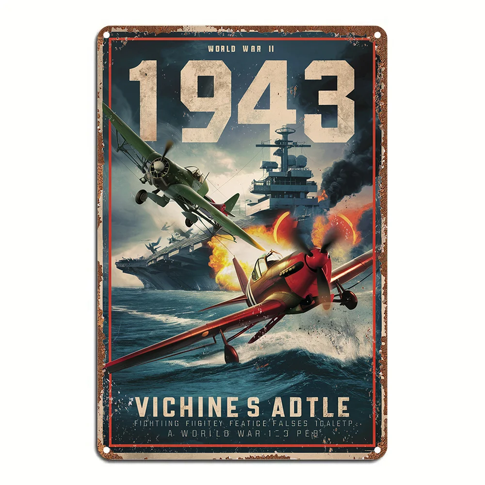 Vintage 1943 World War II Aircraft Battle Tin Foil Carved Wall Art, Home, Bedroom, Bar, Cafe, School, Library, Door, Garage Dec