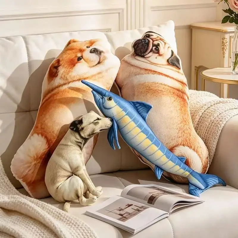 Simulation 3D Print Dog Shiba Inu Plush Pillow Toys Cartoon Stuffed Animals Pug Plushies Doll Soft Sofa Cushion for Girls Gifts