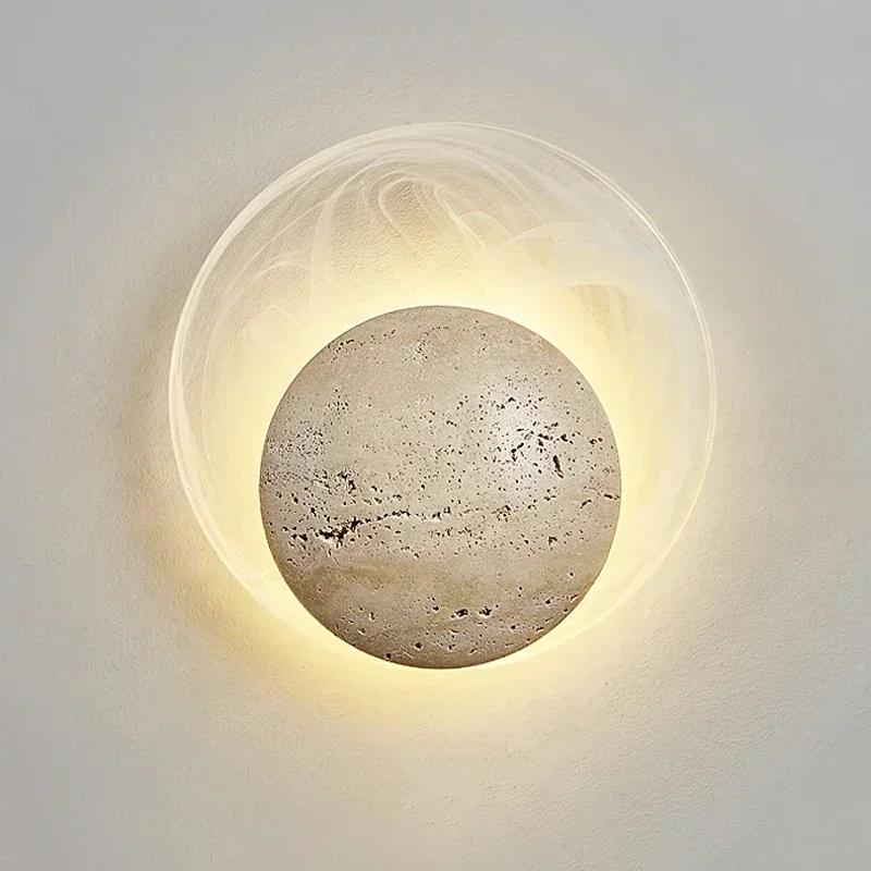 

Stone Glass Wall Lamp Indoor Living Room Bedroom Bedside Kitchen Light Home Fixture Round Decorative Lamp