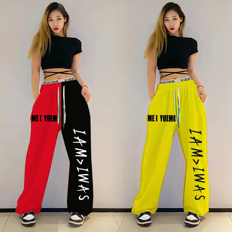 Street Sle High Waist Jazz Print Loose Women's Sport Pants Hip Hop Long Trousers Harajuku Baggy Cuffed Sweatpants