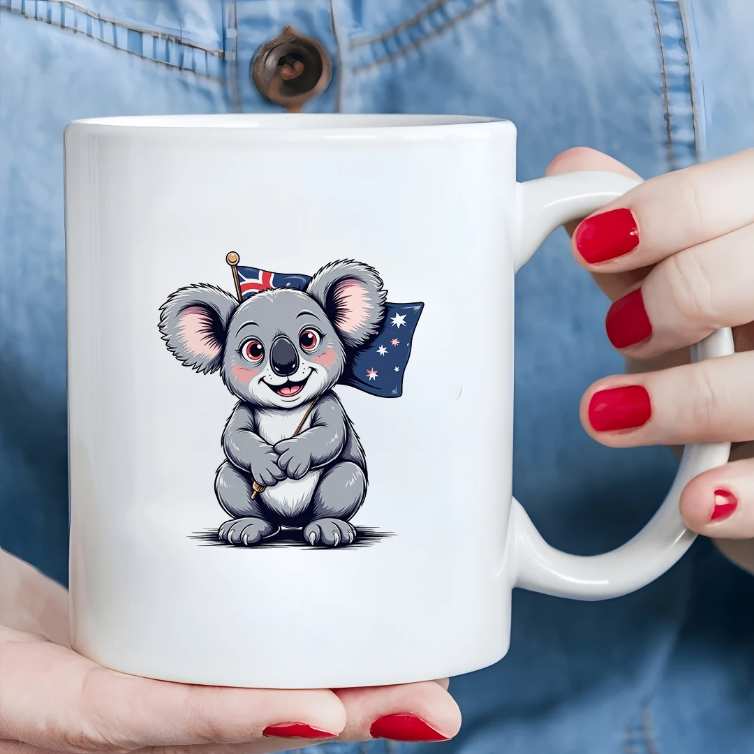 

11oz Koala Bear Cartoon Mug Kids Cold & Hot Drink Cup Christmas Gift Family Office Cup Australian Flag Theme
