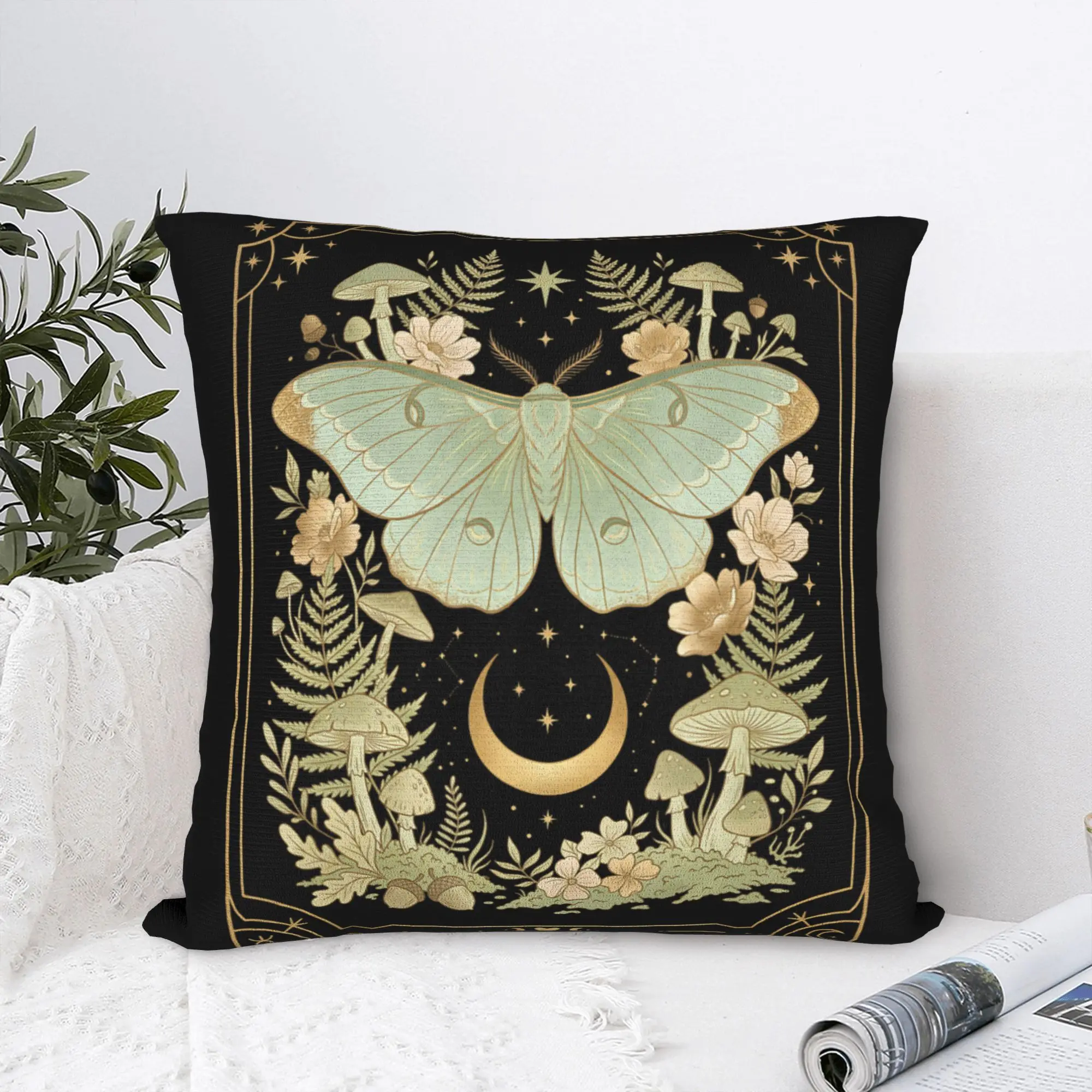 Printed Goblincore Luna Moth Tarot Map Moon Pillowcase Polyester Cushion Cover Decorative  Throw Pillow Case Cover Chair Zipper