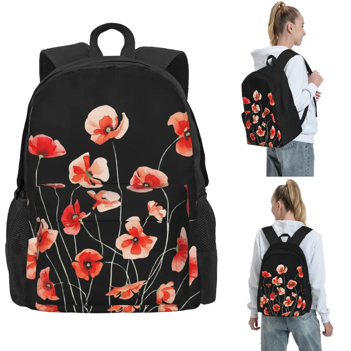 Bouquet Of Small Red Poppies Backpack Hot Sale Daypack Large Capacity Children BookBag School Bag Shoulder Bags for Men Women