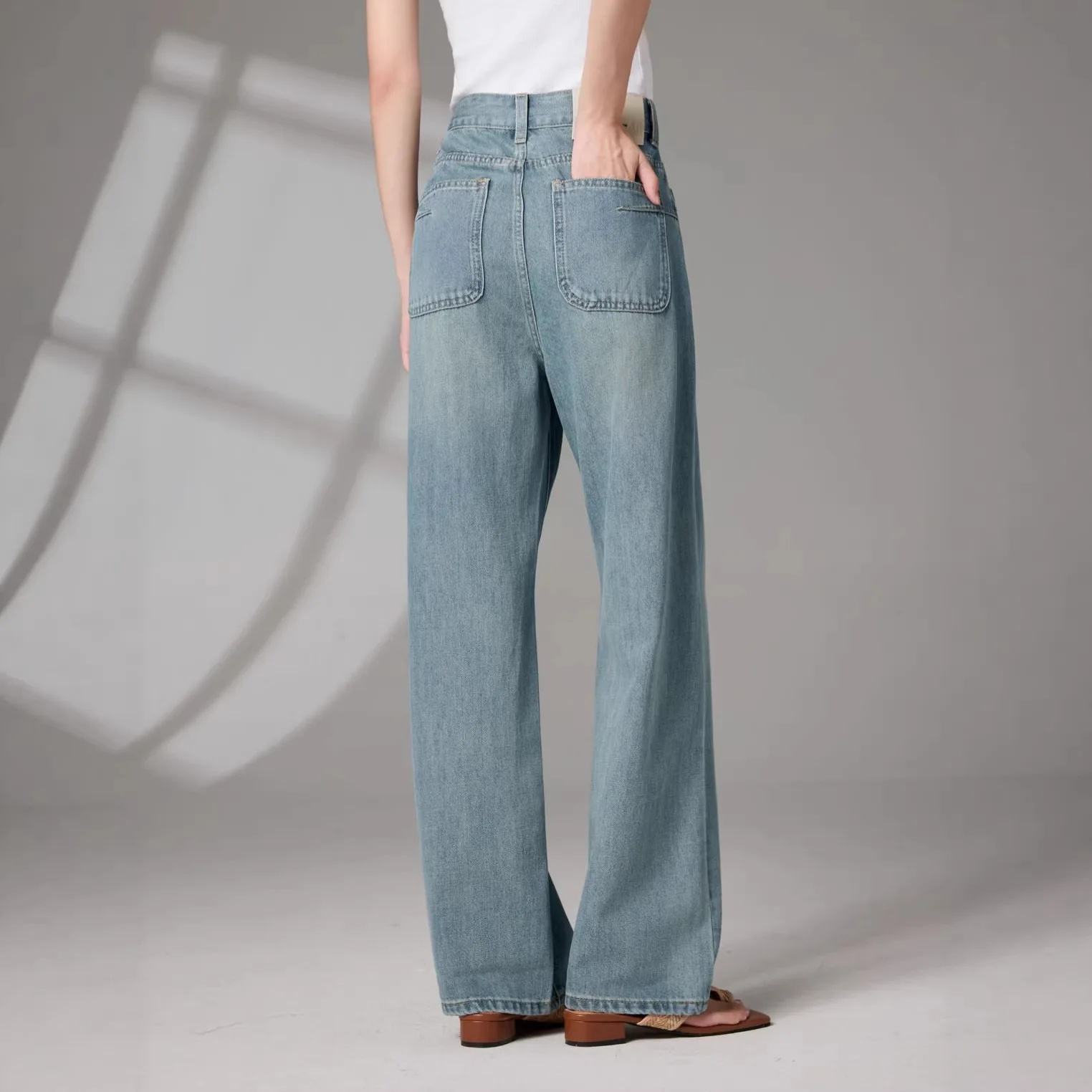 Women's 2026 Spring New Lyocell And Cotton Denim Jeans Straight Leg Casual Vintage Loose Fit Soft Thin Jeans High Quality
