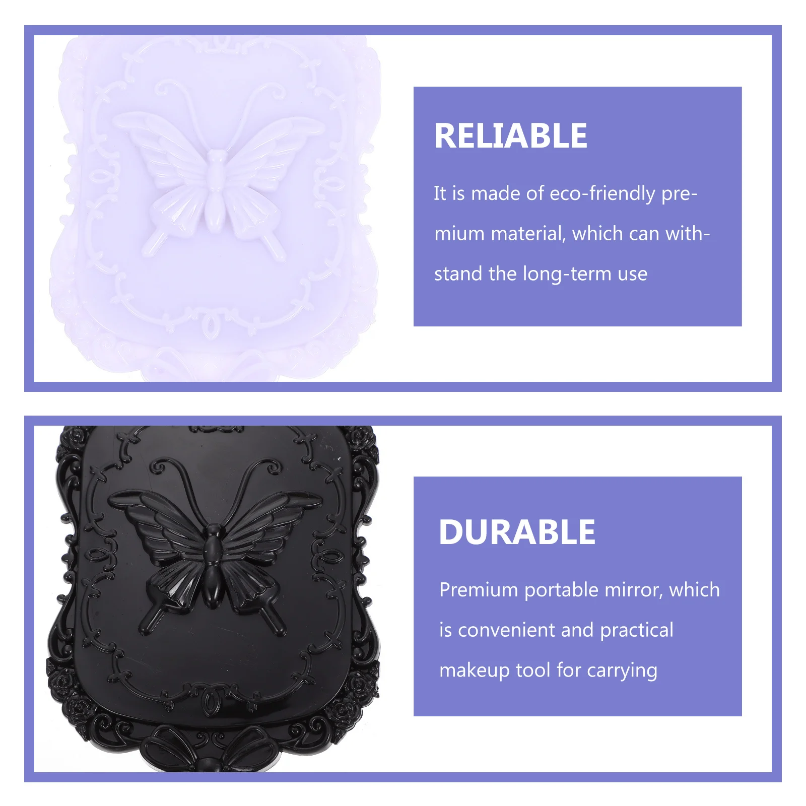 2 szt. Przenośne lusterka do makijażu z uchwytem, lekkie, kompaktowe lusterka do domu, salonu, wzór motyli, akcesoria podróżne do toaletki