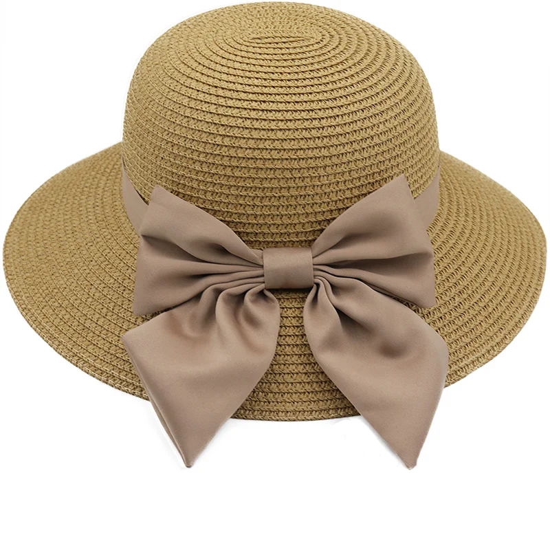 

Simple Bow Summer Hat for Women Beach Sun Hat Girl Straw Hat panama fedora Cap Wide Brim UV Protection Summer Cap for Female
