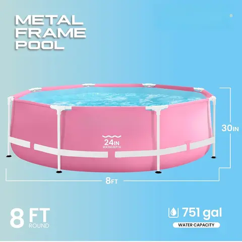 8ft x 30in Round Above Ground Swimming Pool, Pink  28290EH - Pool Only Pump Not Included, Custom