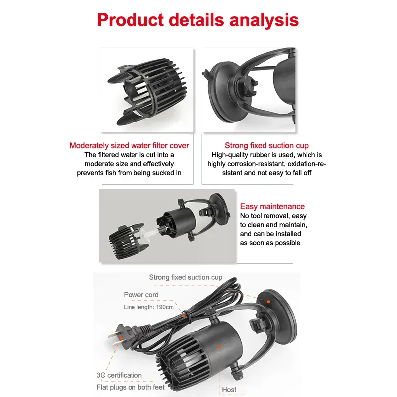 Single Head Wavemaker Water Pump Aquarium Fish Tank Submersible Aerobic 3W Circulation Flow Surf No Noise Strong Wave