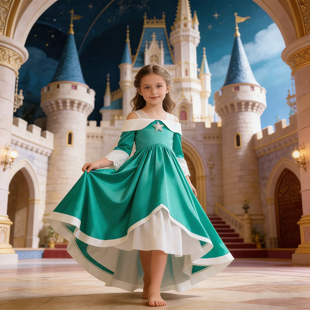 Irregular Ball Gown for Girls Off-shoulder Birthday Dress Movie Same Princess Peach Same Dress Children Rosalina Cosplay Costume