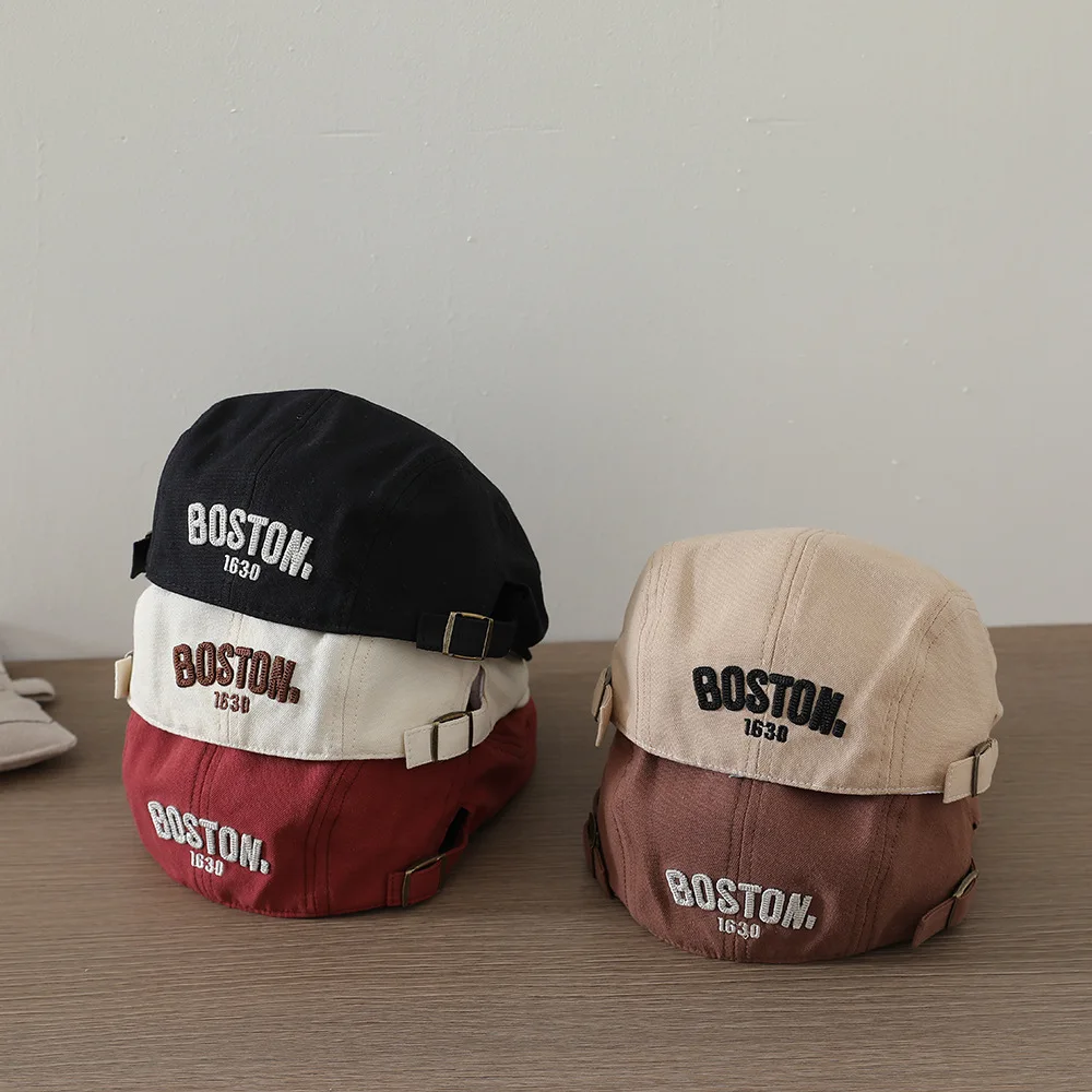 Letter Embroidered Beret Hat for Baby Solid Color Hip Hop Toddler Artist Painter Cap Spring Summer Cotton Kids Newsboy Caps