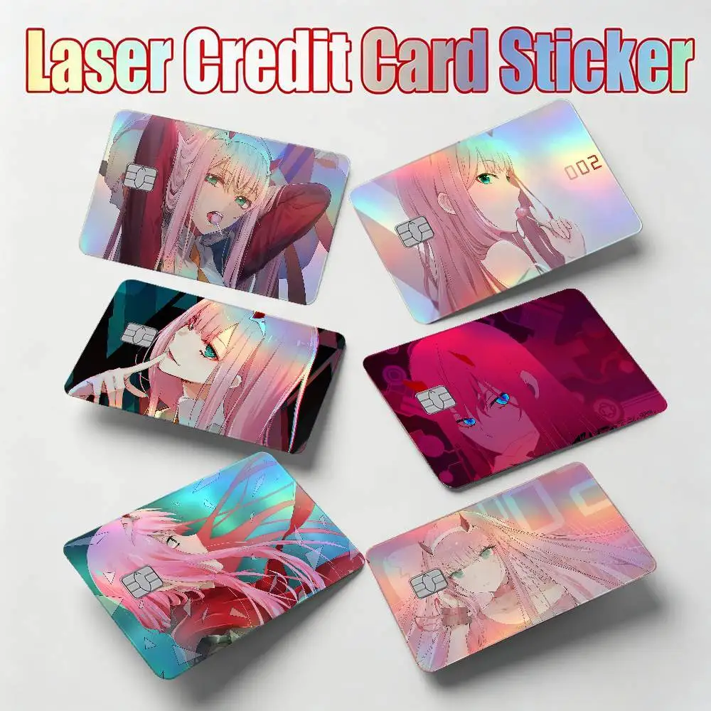 Anime Z-Zero Two 4Pcs Laser Card Stickers Vinyl Skin For Credit Debit Bank Cards Waterproof Resistant Protective