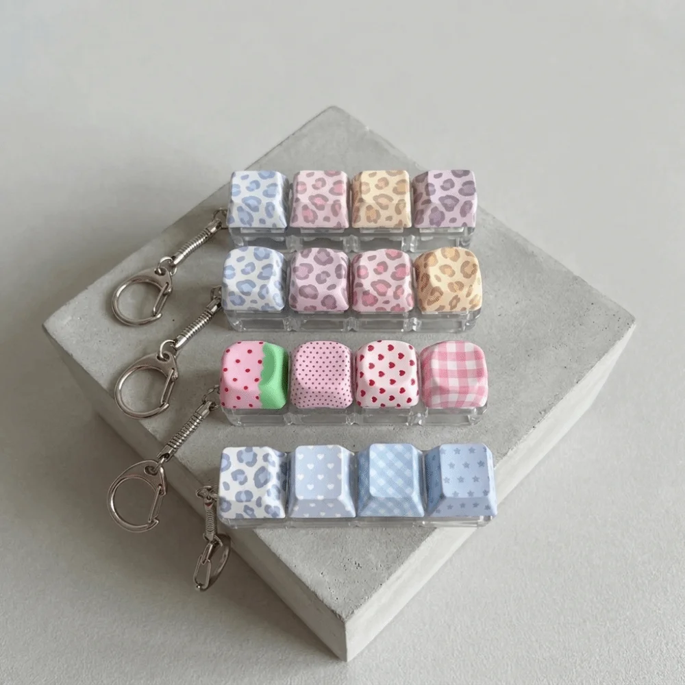 PBT Material 4‑Key Fidget Keychain LED Light Click Sound Decompression Keyring Portable Design Snake Bone Chain