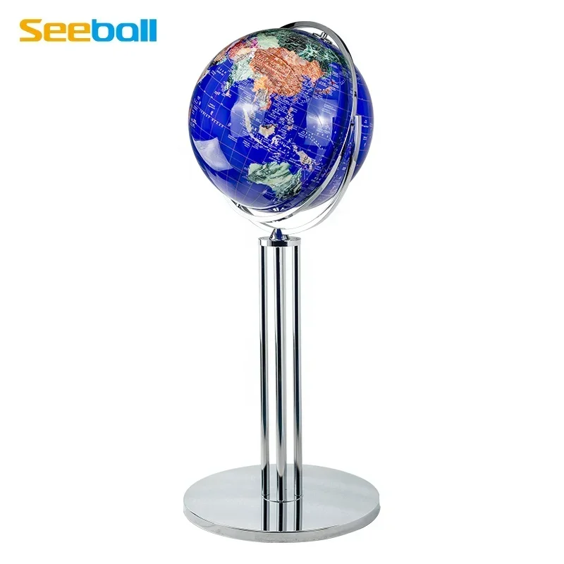 2025Seeball 80 cm four-column vertical bright chrome universal globe crystal hands holding a globe big globe for school