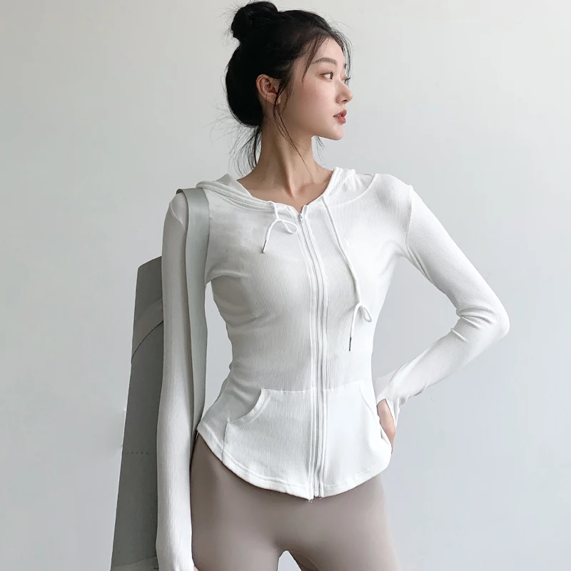 

Sports tops for women spring and summer new slim fit quick-drying long-sleeved casual yoga wear jacket hooded fitness clothes