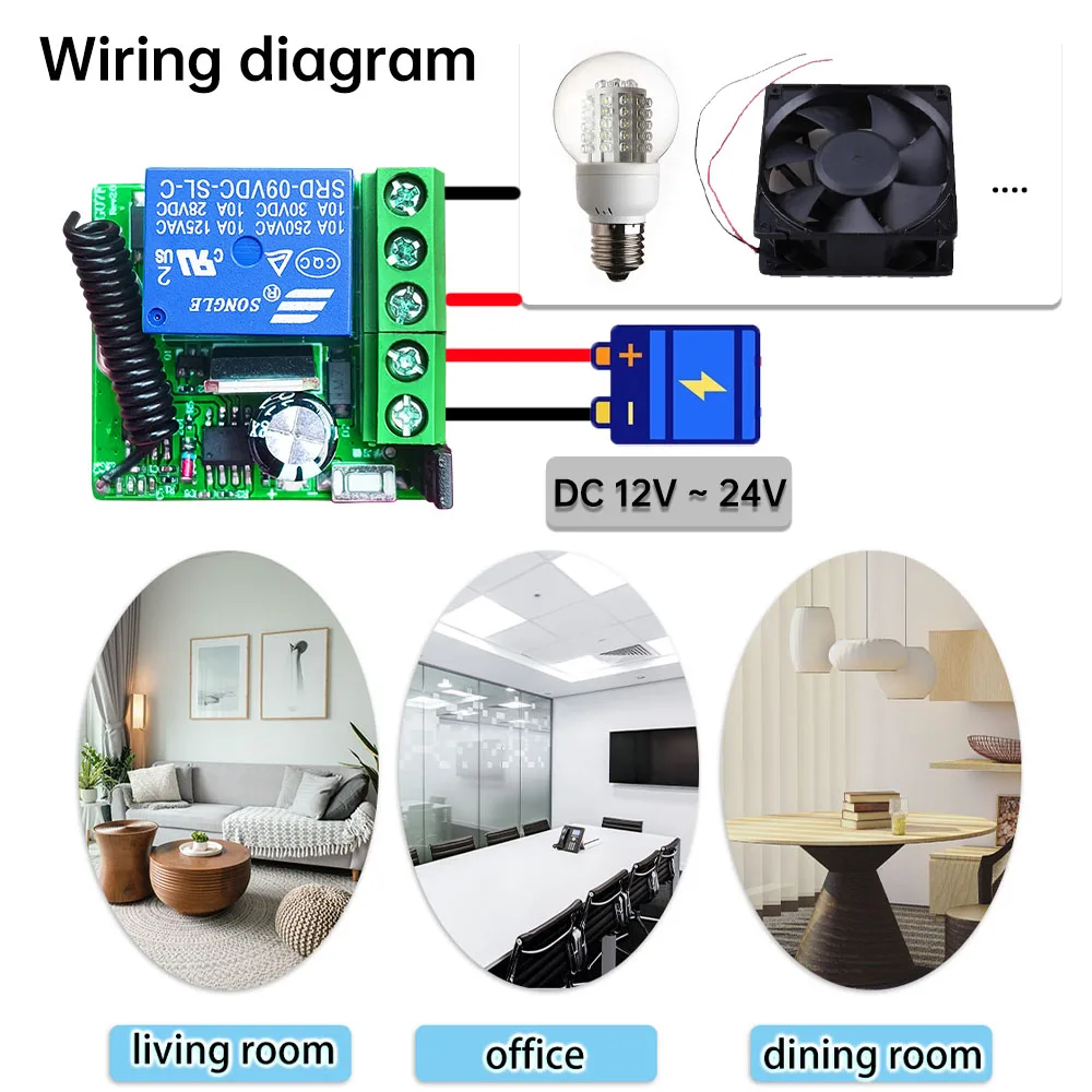 Diese RF Wireless Remote Control Module DC 12V 24V 10A Wet Contact Relay Receiver 433Mhz on Off Transmitter,for Led Fan Light