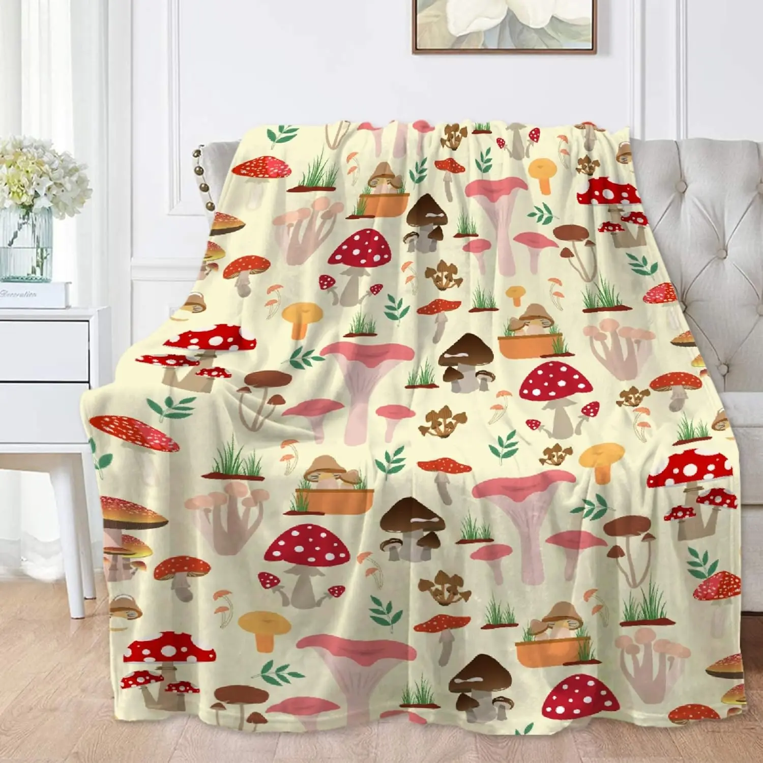 

Mushroom Pattern Type Sofa Bed Camping Flannel Blanket Four Seasons Cute Animals Home DecorationChildren's Friends Women's Gifts