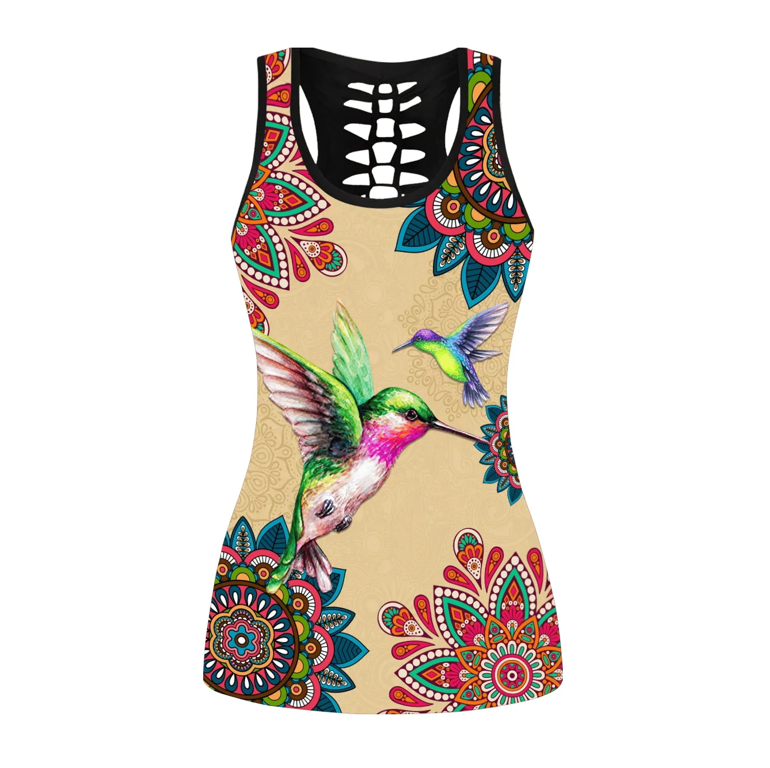 Miłość kolibry kwiaty 3D drukowane Hollow Tank Top i komplet legginsów Fitness kobiece legginsy pełnej długości spodnie do biegania DDK102