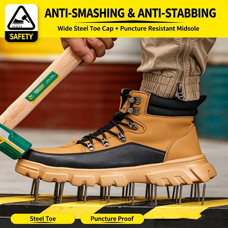 High-Top Winter Comfort All-Season Steel-Toe Work Shoes: Impact-Resistant, Puncture-Resistant, Lightweight Safety Shoes