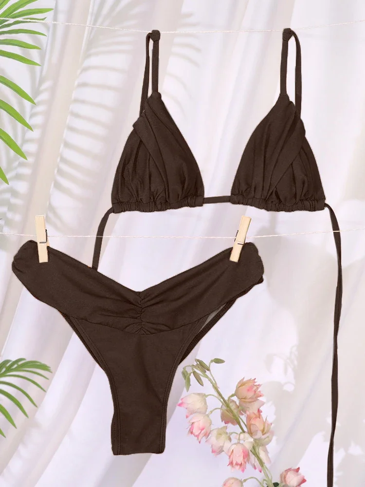 Sexy Folds Bikini Set Solid Micro Bikinis Women Swimsuit Female Triangle Swimwear Beach Wear Bathing Suit