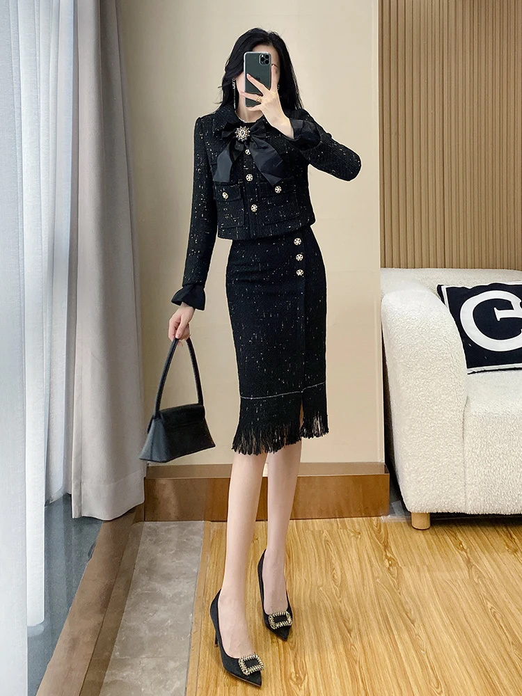 Senior Fall Winter New French Tweed 2Piece Sets Ladies Elegant Luxury Cardigans+skirts Sets 2023 ensemble femme chic et élégante