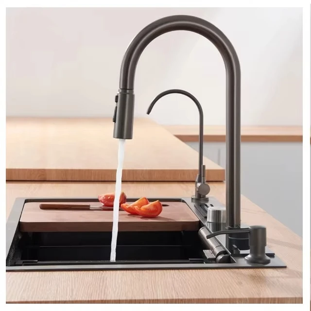 2025 high quality new style new design smart kitchen single bowl stainless steel sink with faucet