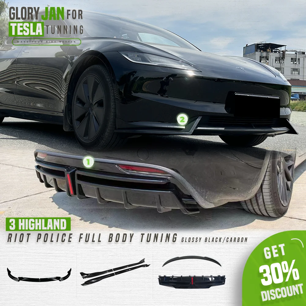 Riot Police Full Body Kit For Tesla Model 3 Highland 2024 Rear Bumper Lip Diffuser Spoiler with Pilot Light Auto Accessories