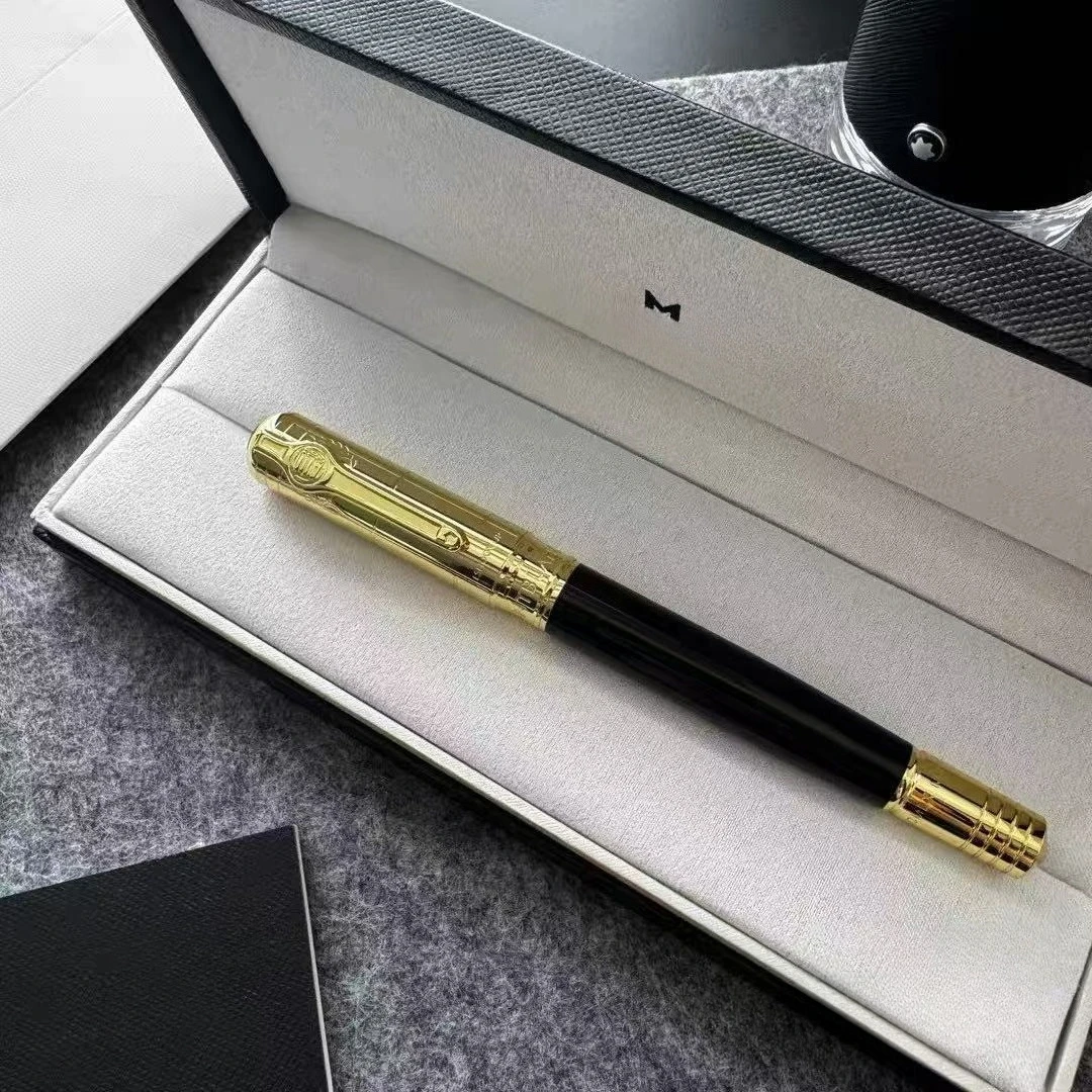 

Ручка-фонтан M Brand из черной кожи с золотым зажимом, роскошный офисный подарок, ручка для письма и каллиграфии (коробка для ручки в комплект не входит)