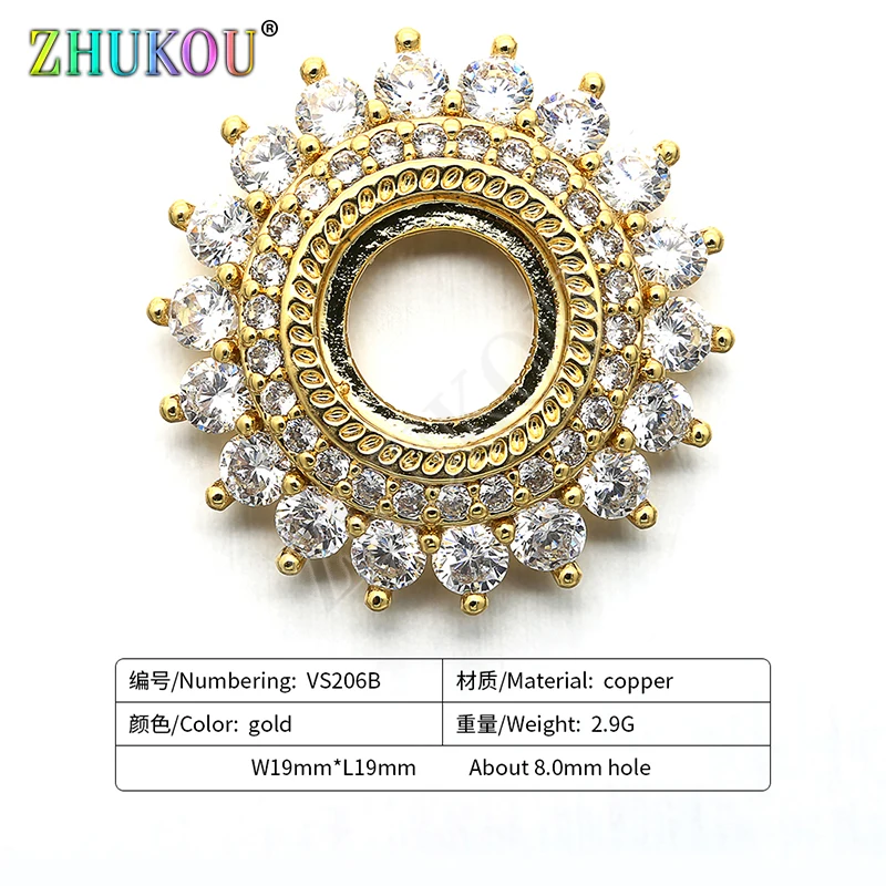 16mm/ 19mm Handmade Brass Cubic Zirconia Round Shape Charms Connector for Diy Jewelry Findings, Hole: 6mm, Model: VS207