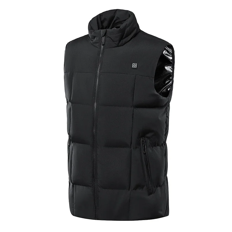 Mens Autumn Winter Stand Collar Heated Cotton Vest Dual Control Intelligent Heating Casual Electric Warm